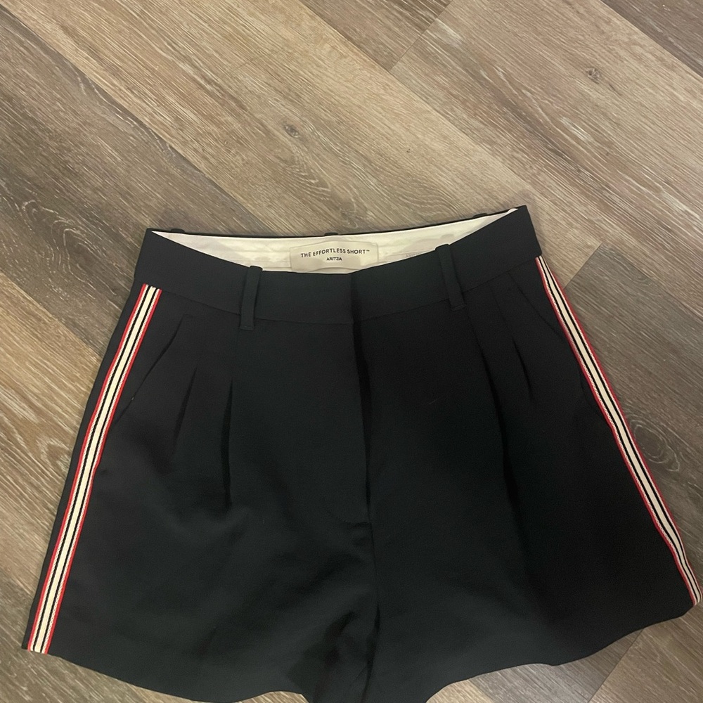 Aritzia Effortless Shorts - Dark Blue High Waist Shorts with Red Stripes